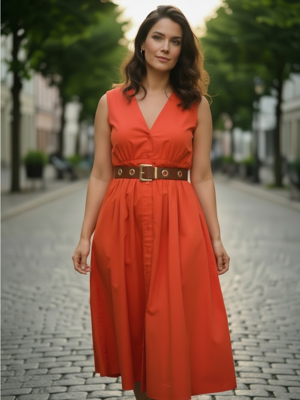 Michael Kors Optic Orange Belted Pleated Dress NWT Size Large - Picture 1 of 12